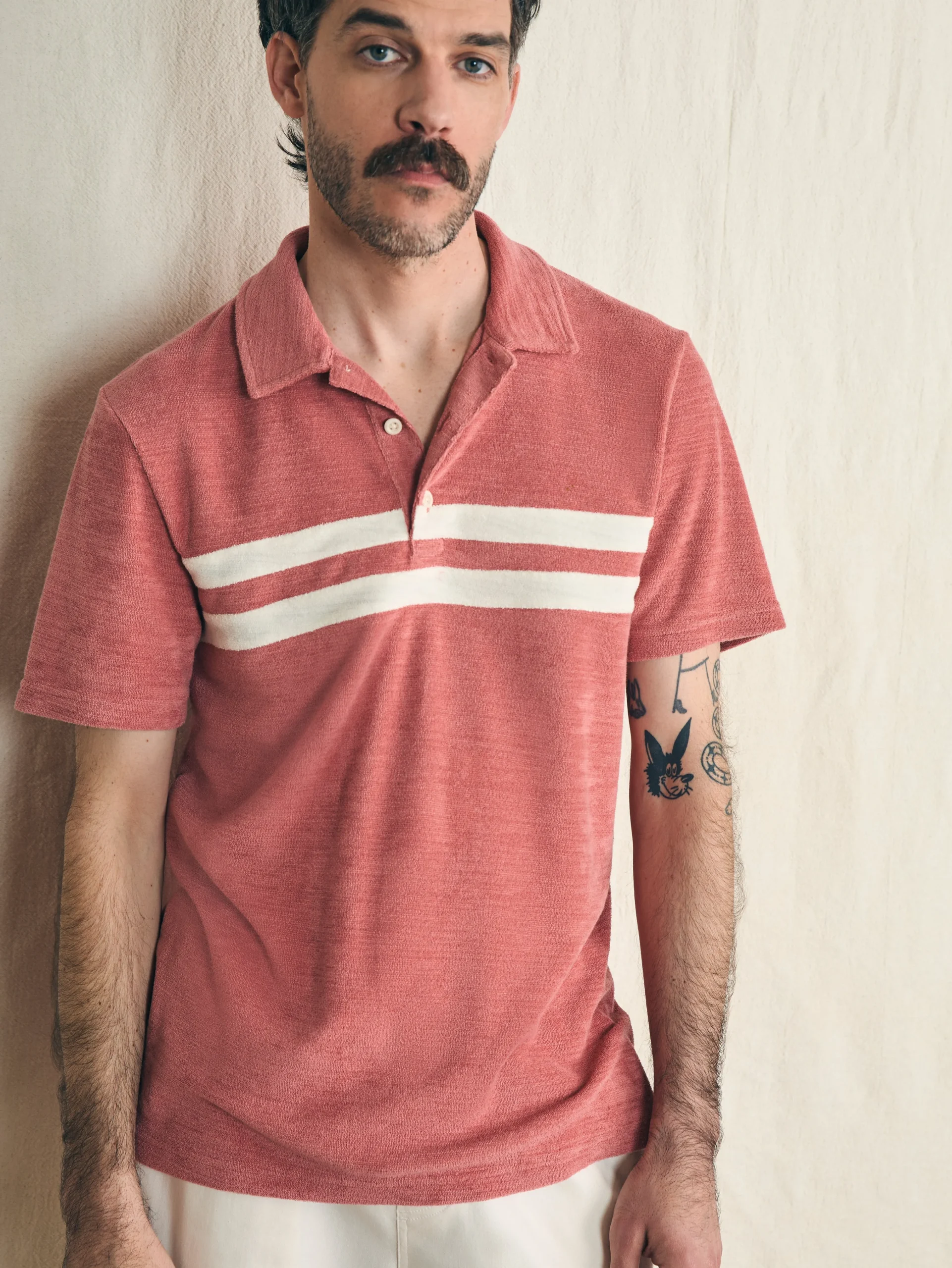 Cabana Towel Terry Surf Stripe Polo Shirt -*Faherty Brand New
