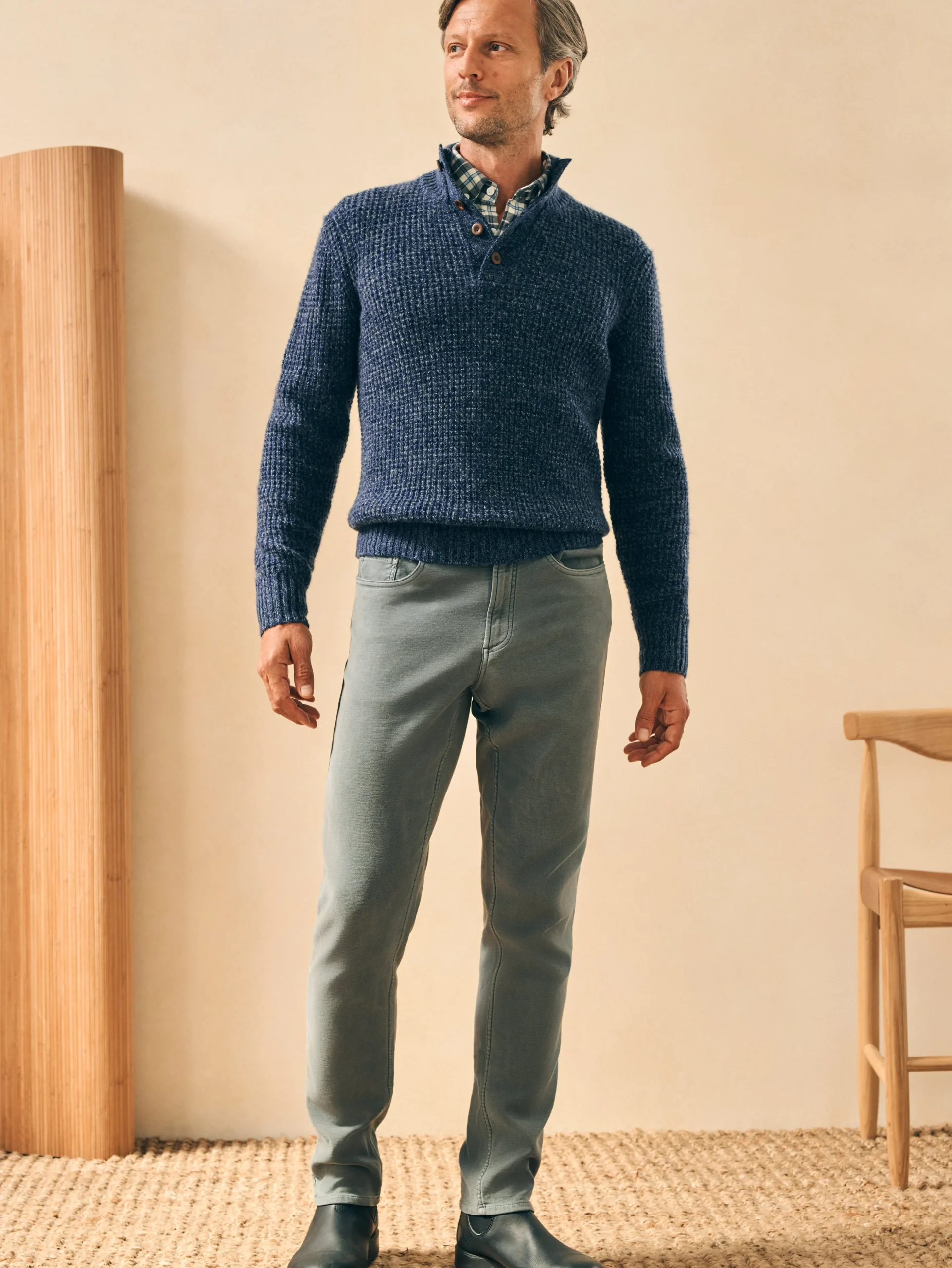 Cashmere Wool Quarter Button Sweater -*Faherty Brand Clearance