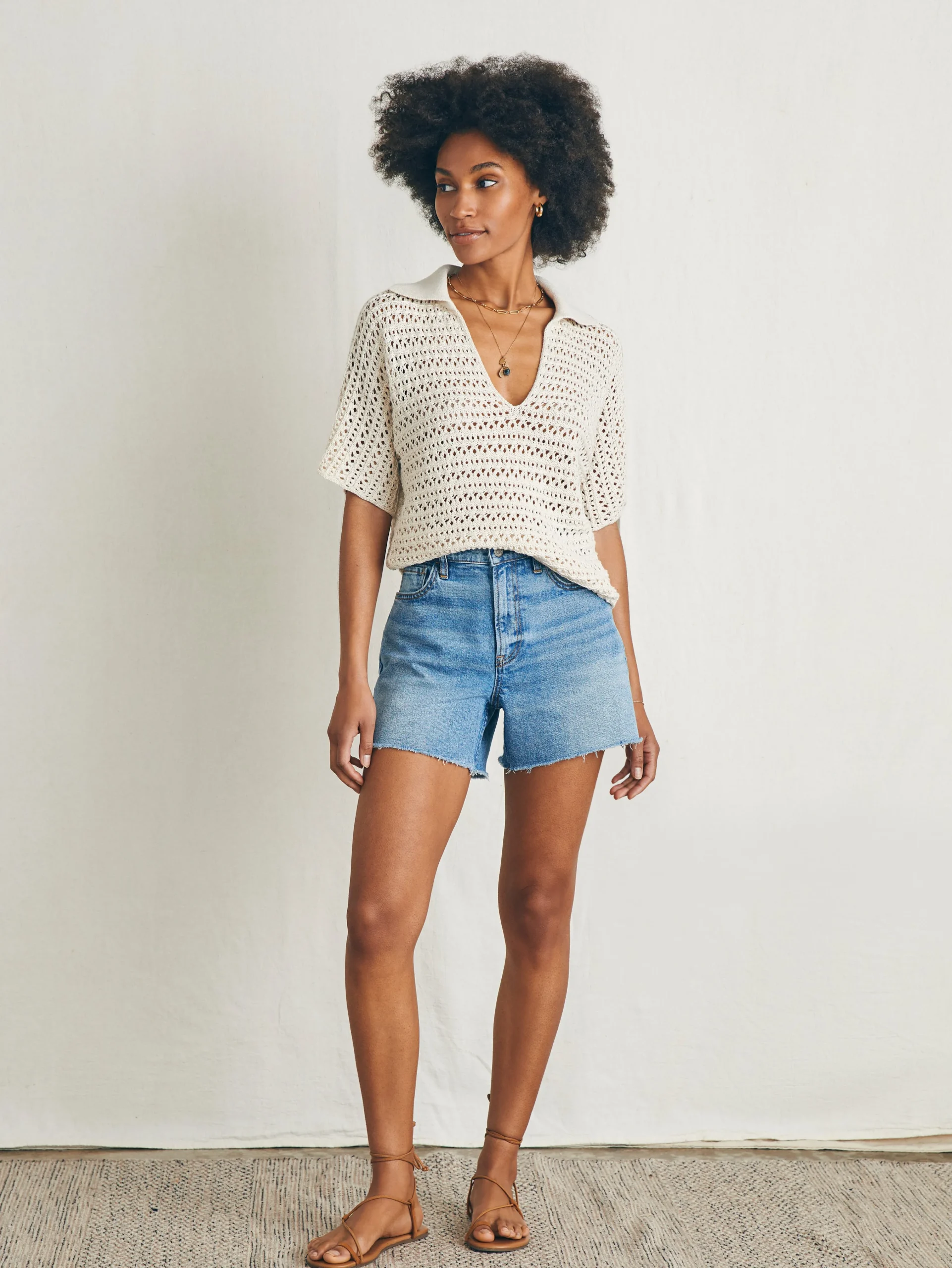 Nusa Crochet Polo Sweater -*Faherty Brand Hot