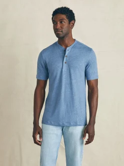 Short-Sleeve Linen Henley -*Faherty Brand Outlet