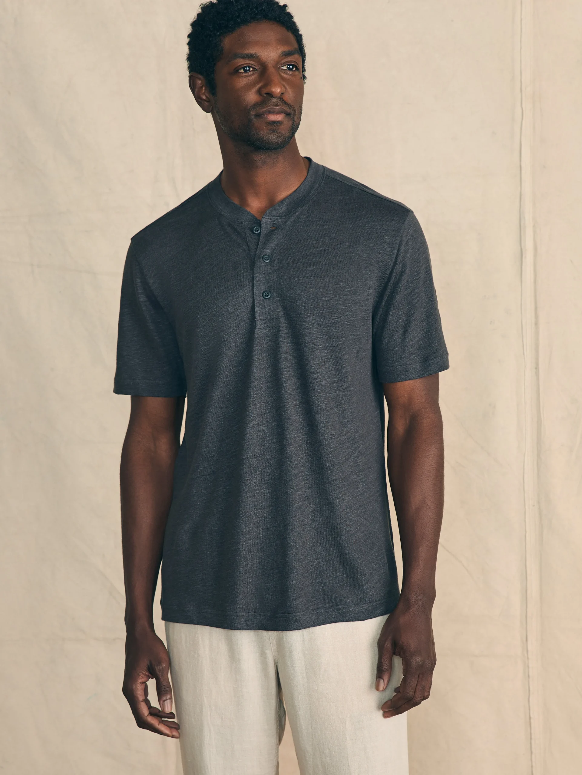 Short-Sleeve Linen Henley -*Faherty Brand Online