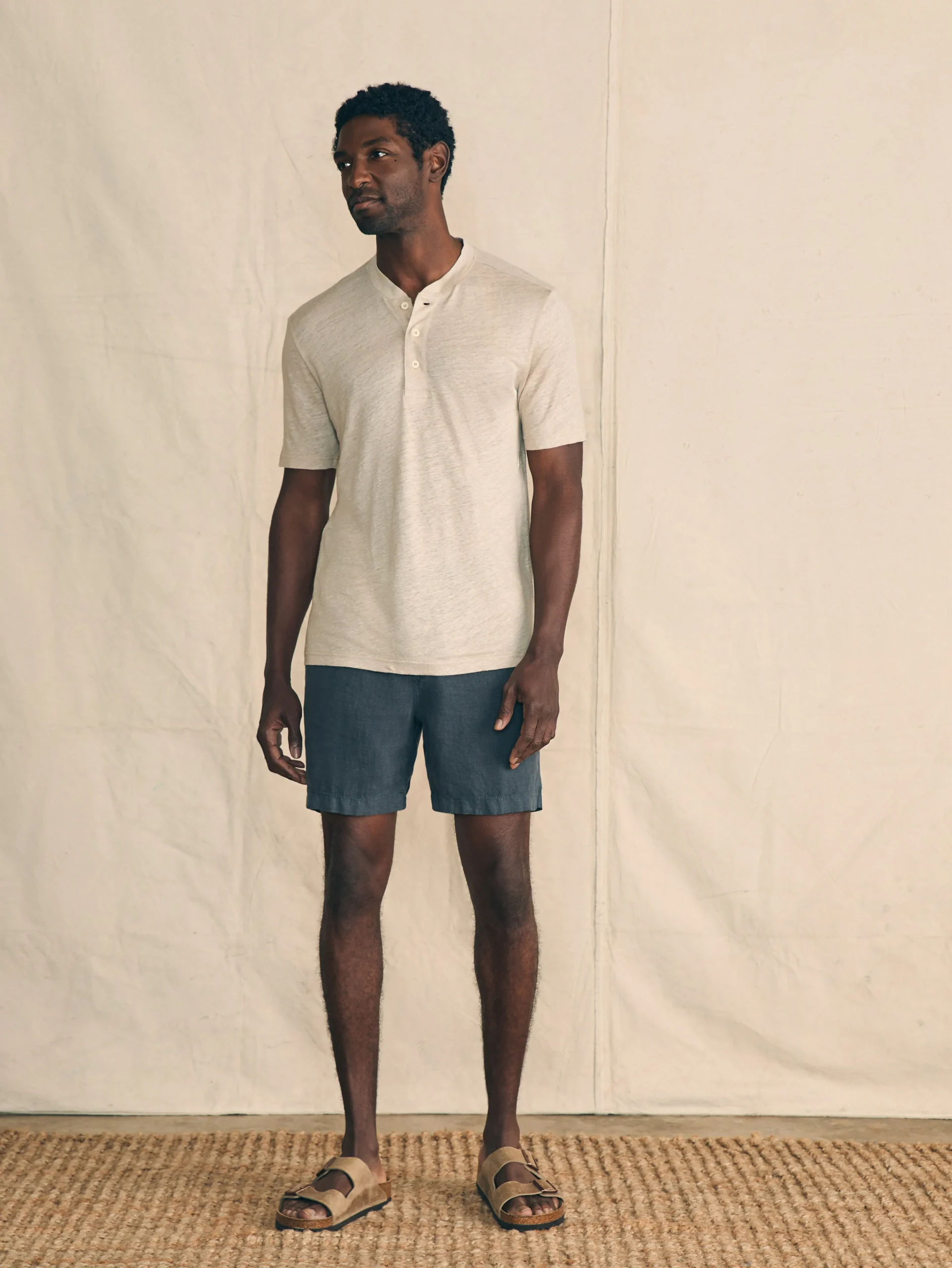 Short-Sleeve Linen Henley -*Faherty Brand Clearance