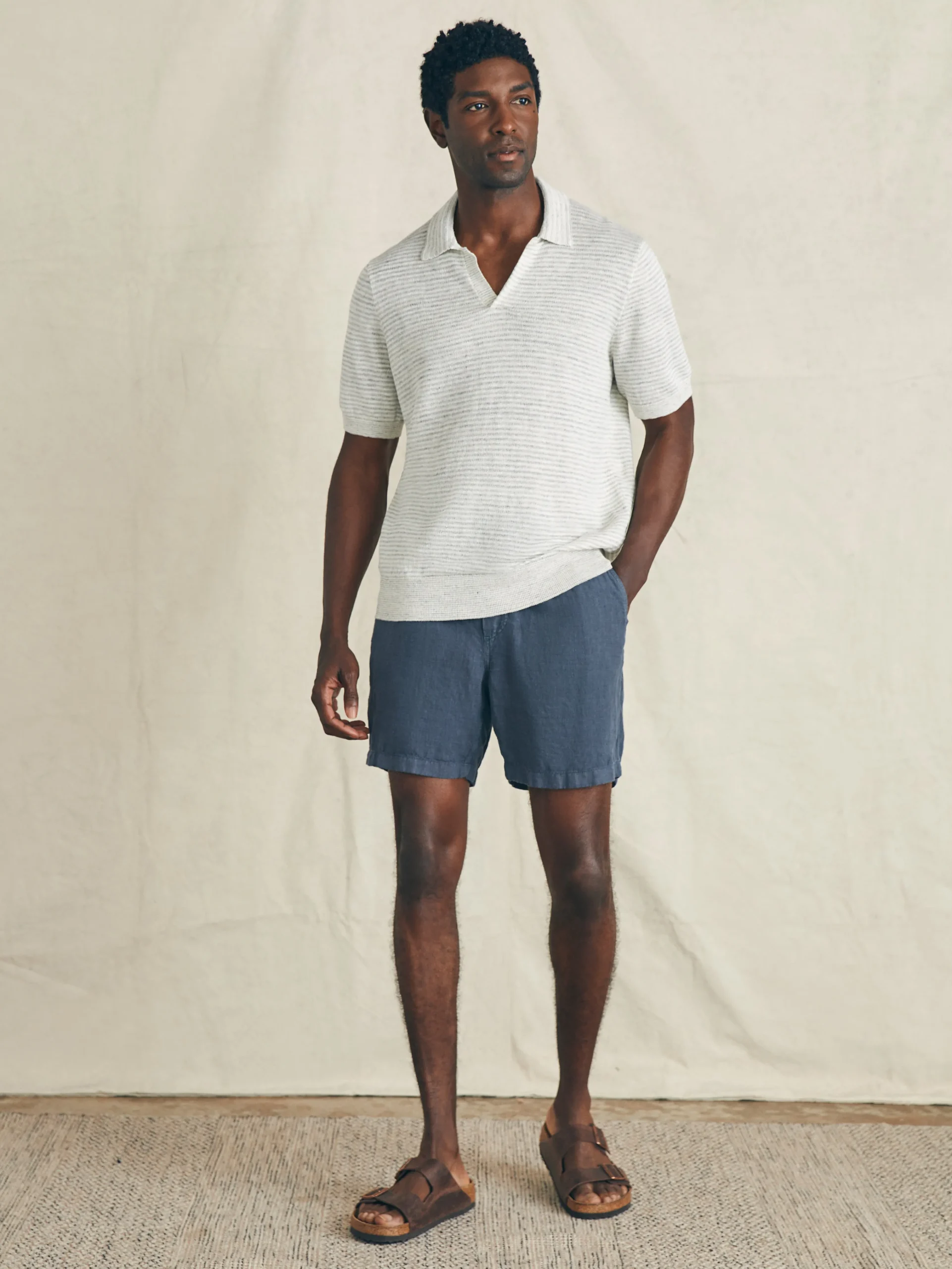 Short-Sleeve Linen Sweater Polo -*Faherty Brand Clearance