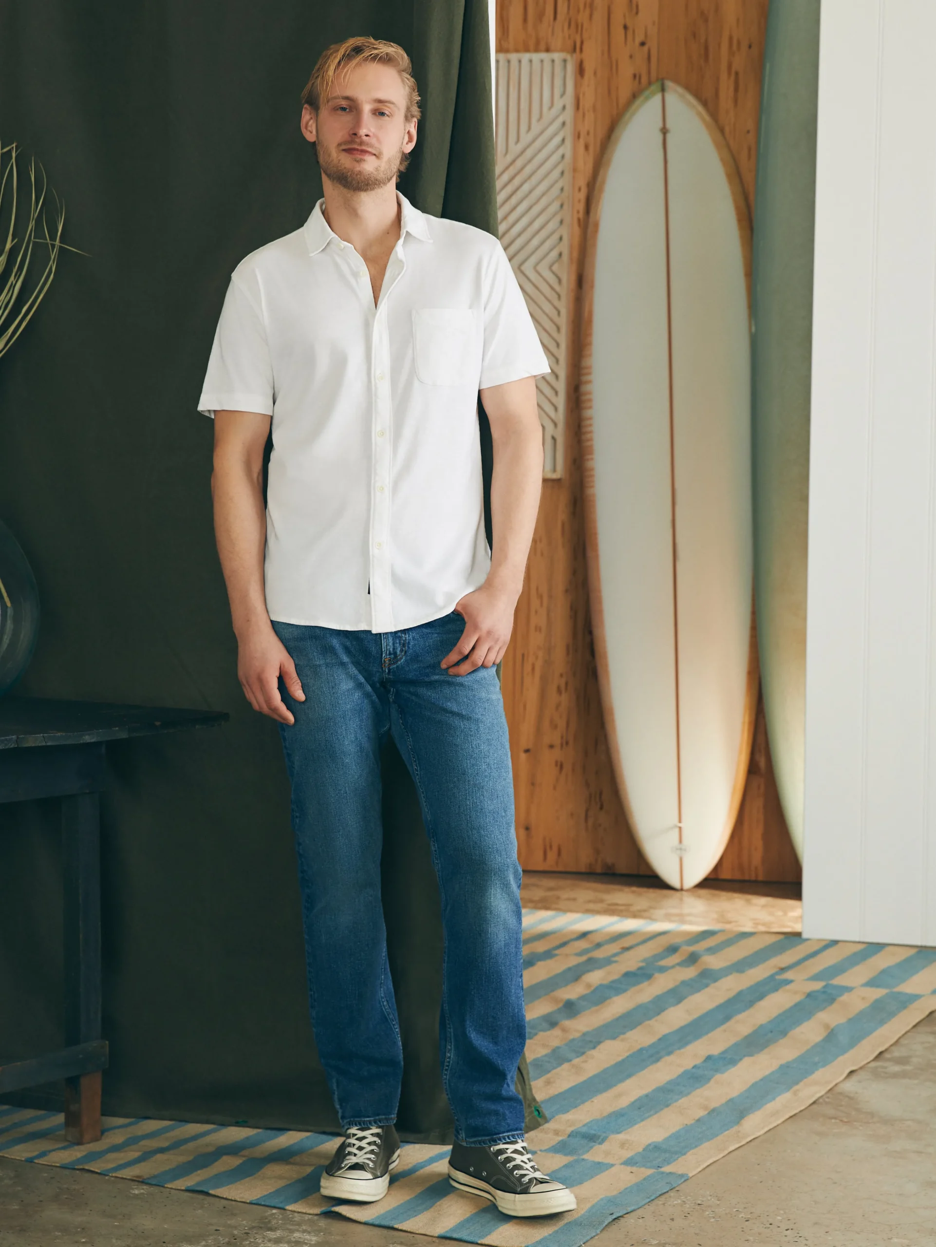 Short-Sleeve Sunwashed Knit Shirt (Single Pocket) (Tall) -*Faherty Brand Best