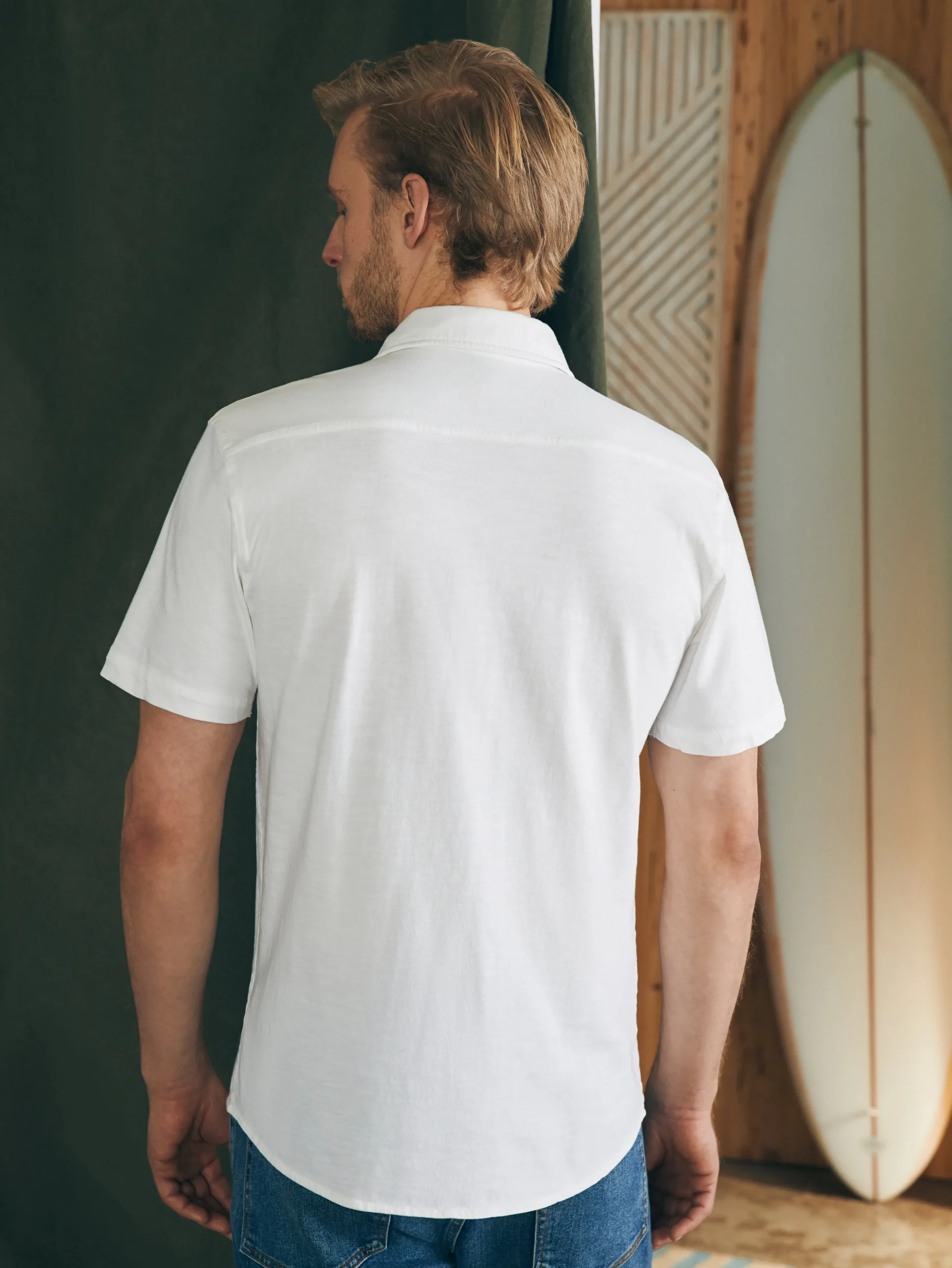 Short-Sleeve Sunwashed Knit Shirt (Single Pocket) (Tall) -*Faherty Brand Best