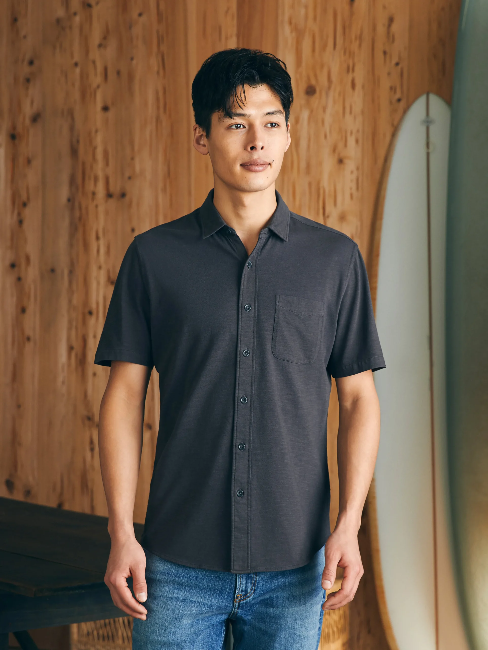 Short-Sleeve Sunwashed Knit Shirt (Single Pocket) -*Faherty Brand Outlet