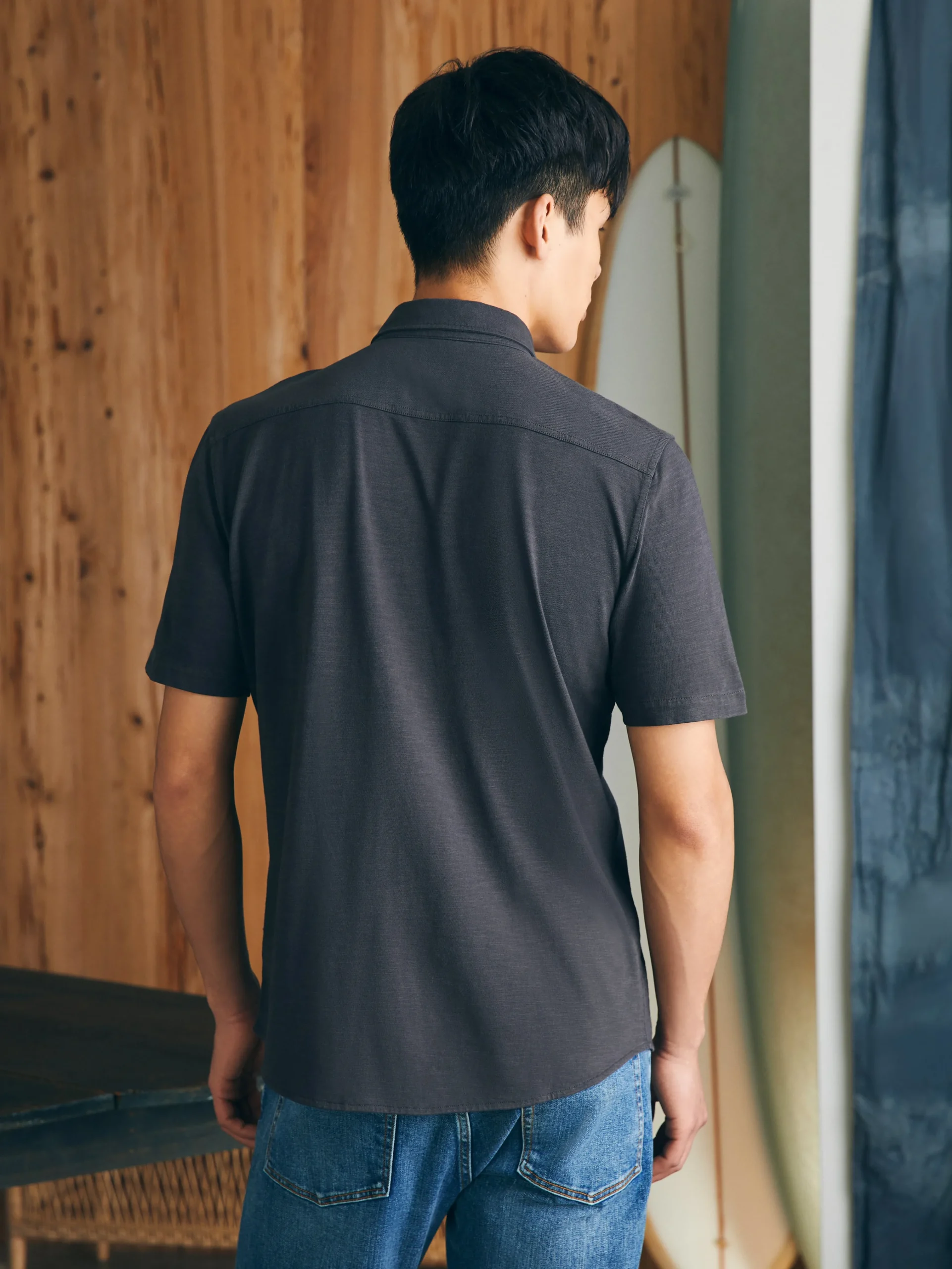 Short-Sleeve Sunwashed Knit Shirt (Single Pocket) -*Faherty Brand Outlet