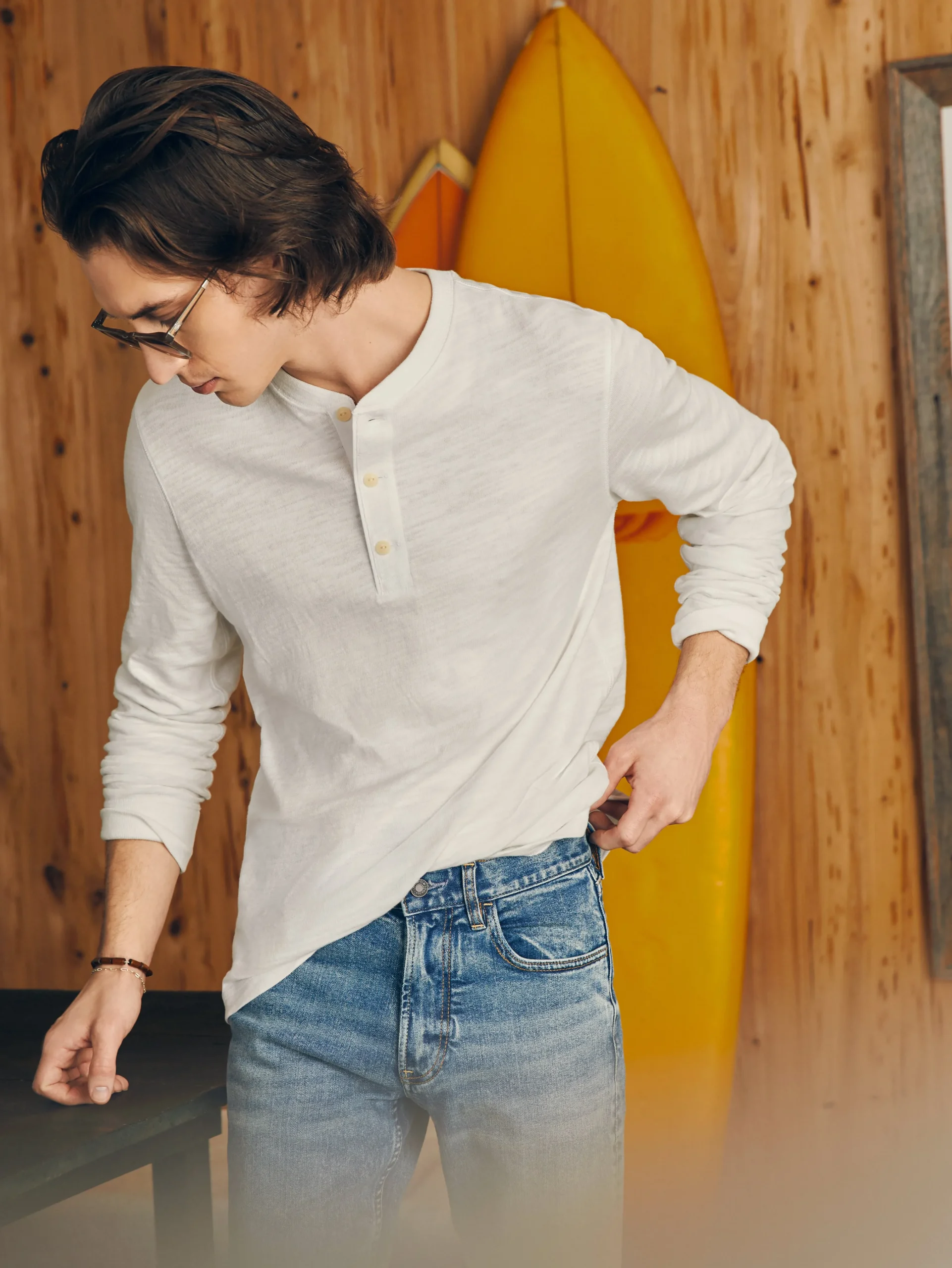 Sunwashed Slub Henley -*Faherty Brand New