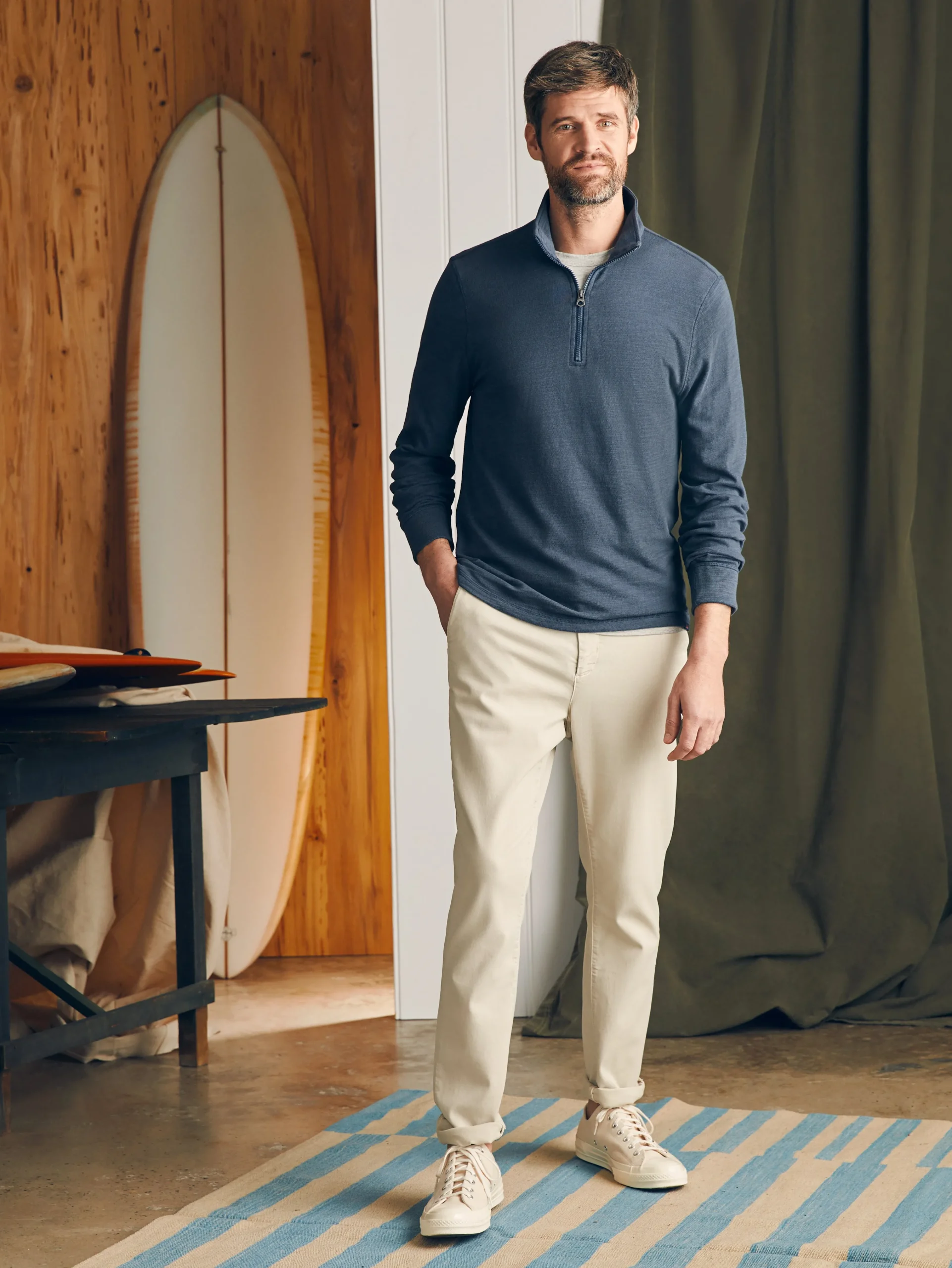 Sunwashed Slub Quarter Zip (Tall) -*Faherty Brand Clearance