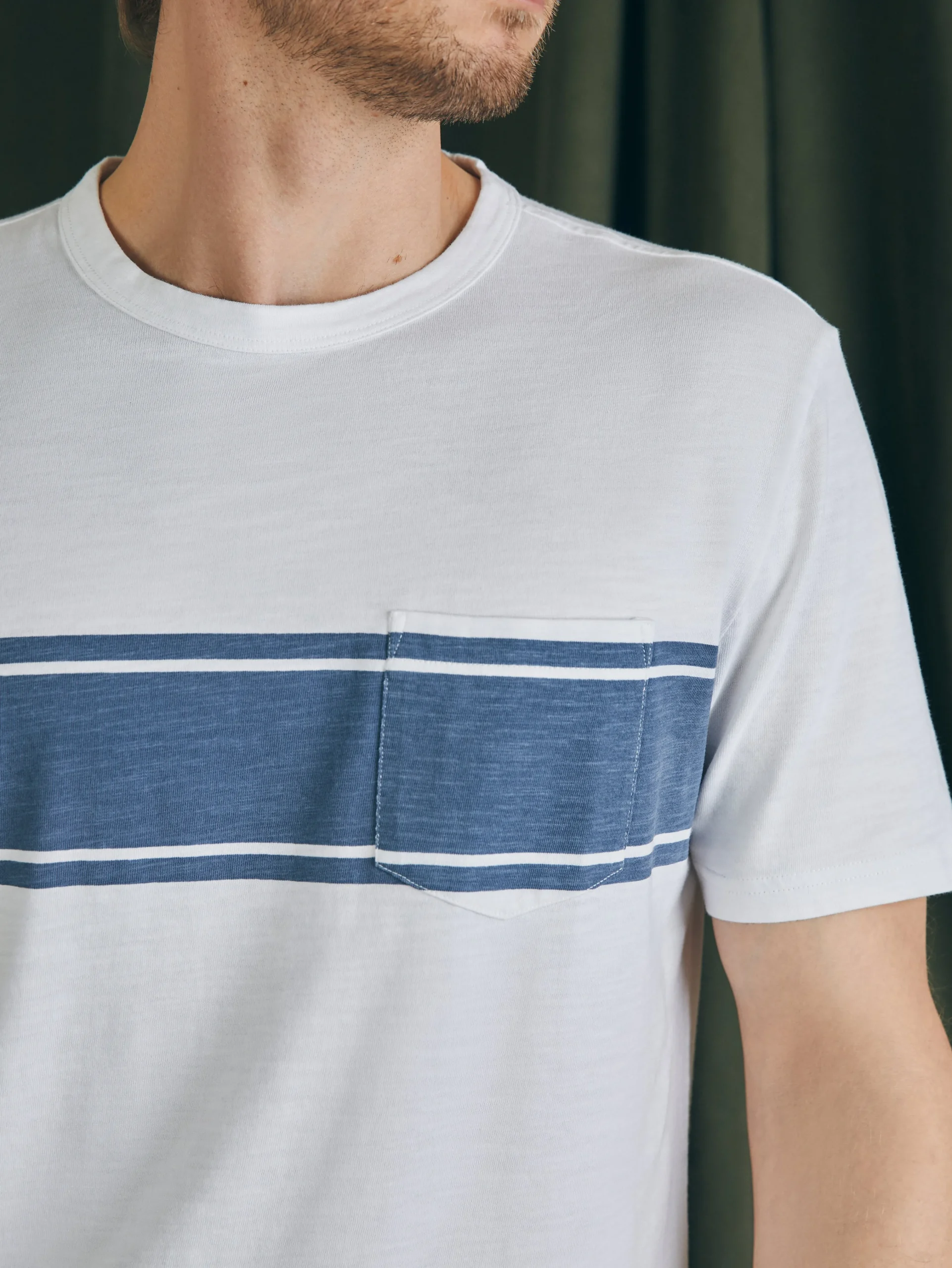 Surf Stripe Sunwashed Pocket Tee -*Faherty Brand Best